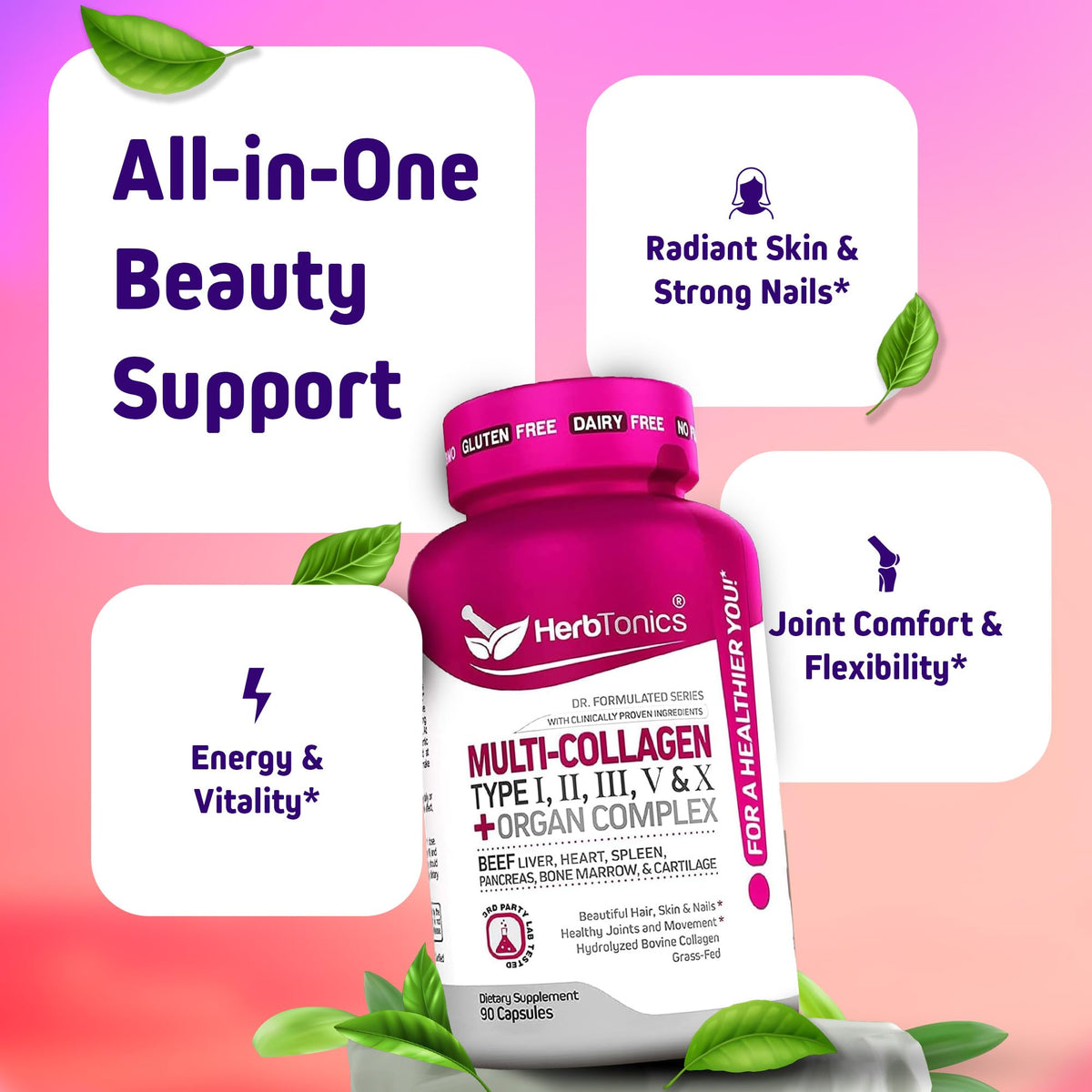 Herbtonics Multi Collagen + Organ Complex Capsules bottle with label