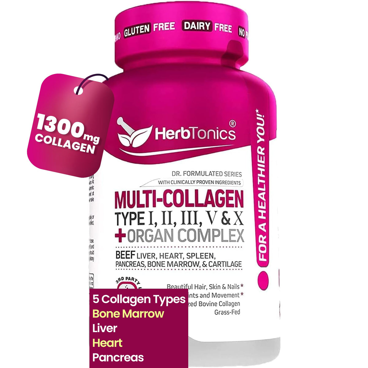 Herbtonics Multi Collagen + Organ Complex Capsules front view