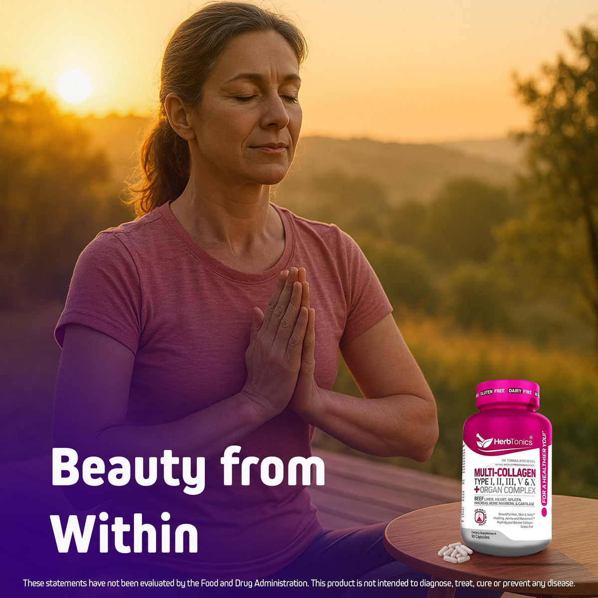 Herbtonics Multi Collagen + Organ Complex Capsules opened bottle