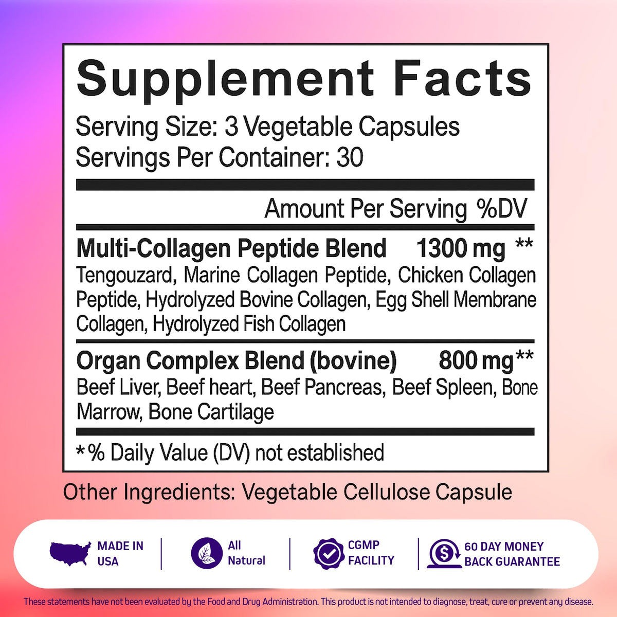 Herbtonics Multi Collagen + Organ Complex Capsules side view