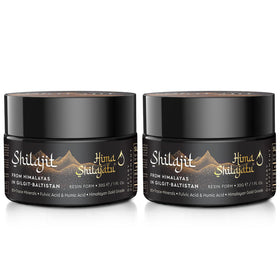 Hima Shilajatu Pure Himalayan Shilajit Resin front view in dark glass jar