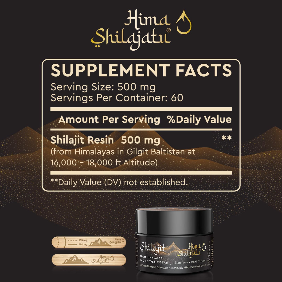 Hima Shilajatu Pure Himalayan Shilajit Resin measuring spoon included