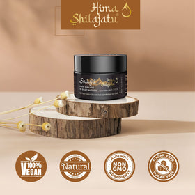 Hima Shilajatu Pure Himalayan Shilajit Resin on a wooden table