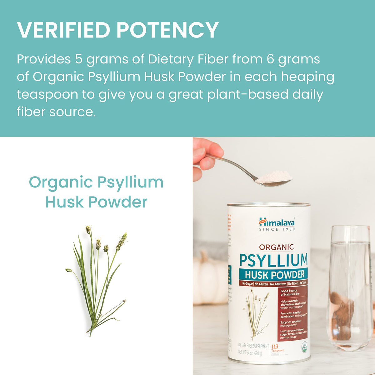 Himalaya Organic Psyllium Husk Powder 24 oz scooped out