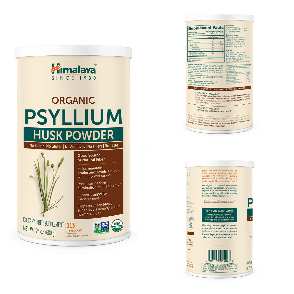 Himalaya Organic Psyllium Husk Powder 24 oz with measuring spoon