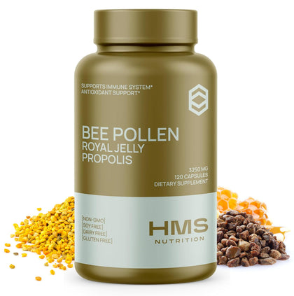 HMS Nutrition Bee Pollen 3,250 mg vegetarian capsules front view