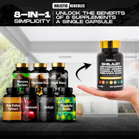Holistic Hercules Shilajit Blend 8-in-1 supplement bottle