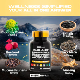 Holistic Hercules Shilajit Blend packaging with ingredients list