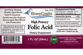 HoneyCombs Prenatal Folic Acid Liquid Drops 1oz bottle side view
