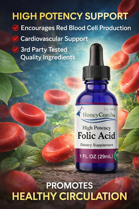 HoneyCombs Prenatal Folic Acid Liquid Drops 1oz label close-up