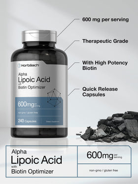 Horbäach Alpha Lipoic Acid 600mg bottle side view
