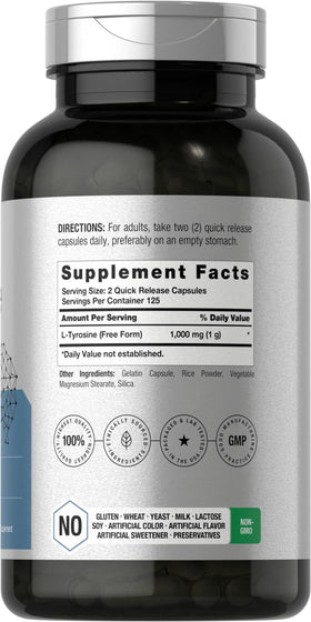 Horbäach L-Tyrosine 1000mg 250 Capsules side view