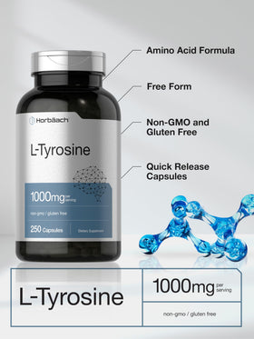 Horbäach L-Tyrosine 1000mg capsules close-up
