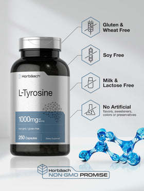 Horbäach L-Tyrosine capsules on a wooden surface
