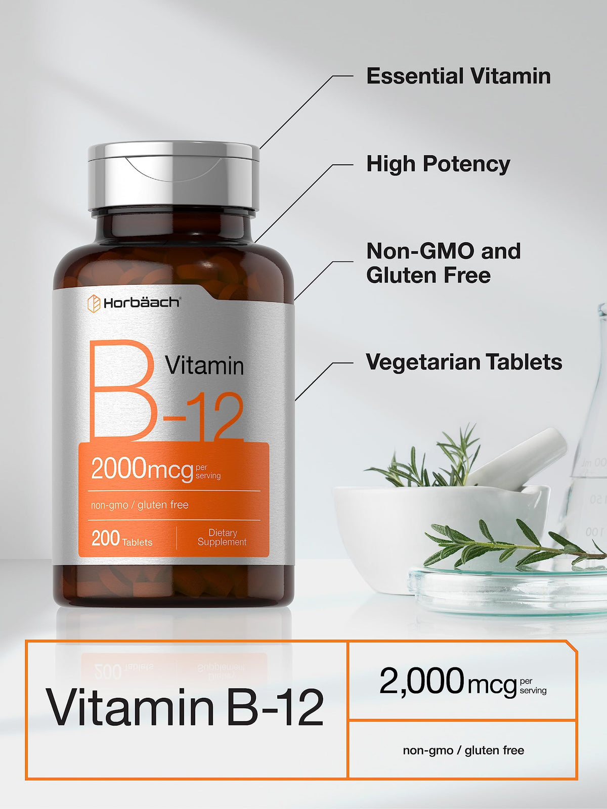 Horbäach Vitamin B12 2000 mcg packaging side view