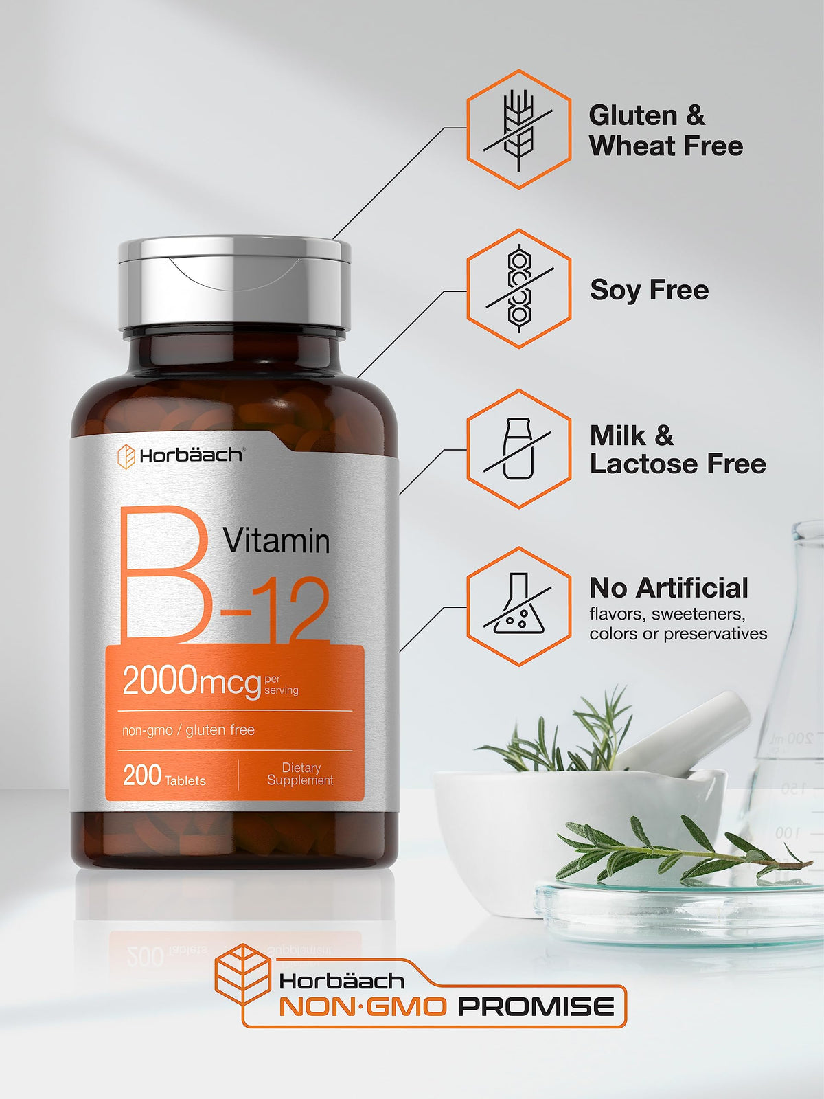 Horbäach Vitamin B12 2000 mcg tablet in hand
