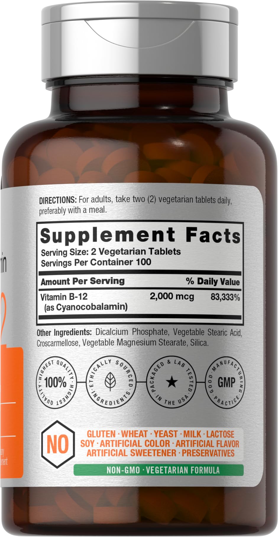 Horbäach Vitamin B12 2000 mcg vegetarian tablet close-up