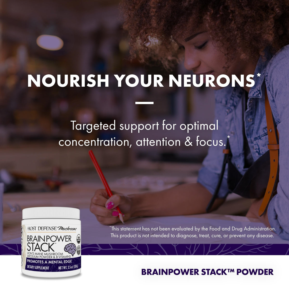 Host Defense BrainPower Stack Powder 100g nutritional information