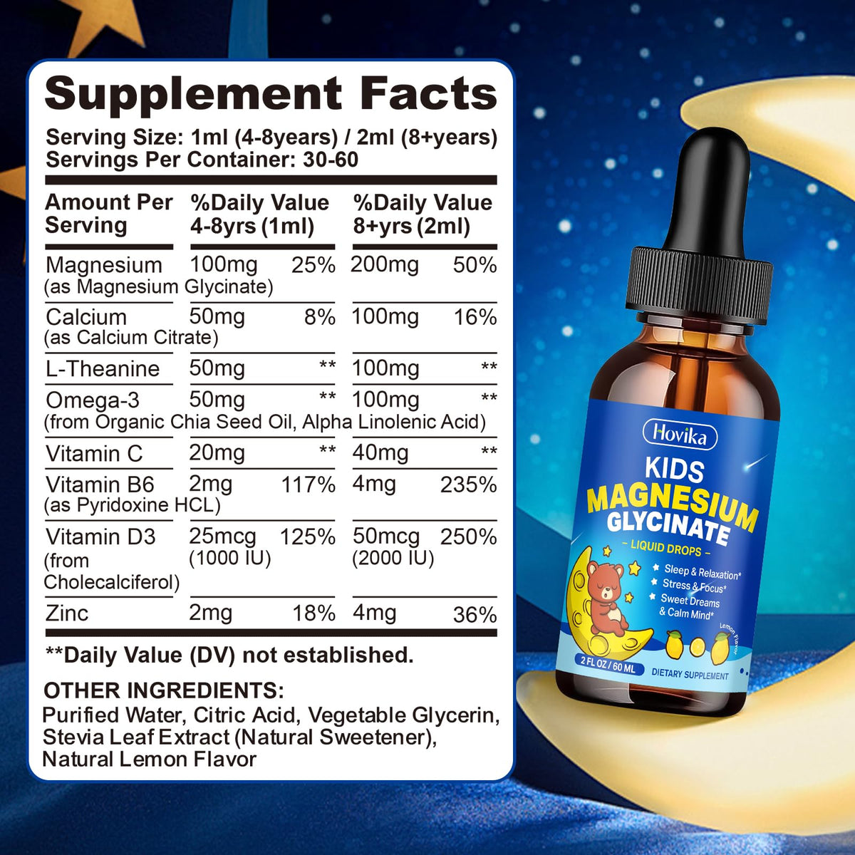 Hovika Magnesium Glycinate Liquid for Kids bottle side view
