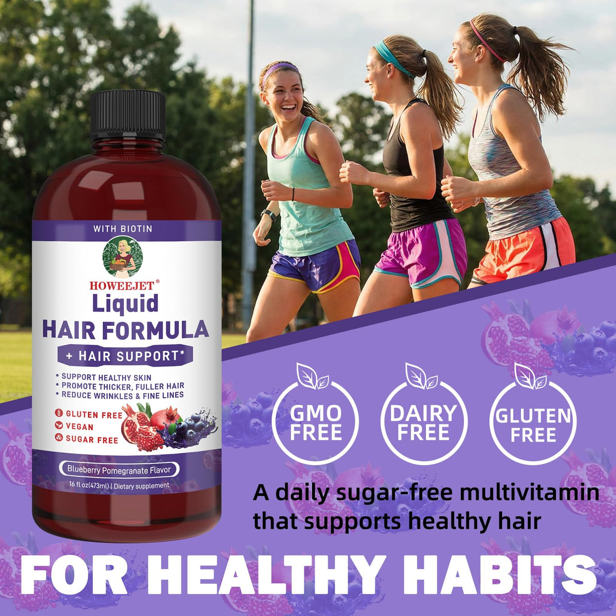 HOWEEJET Liquid Multivitamin bottle with blueberry pomegranate flavour