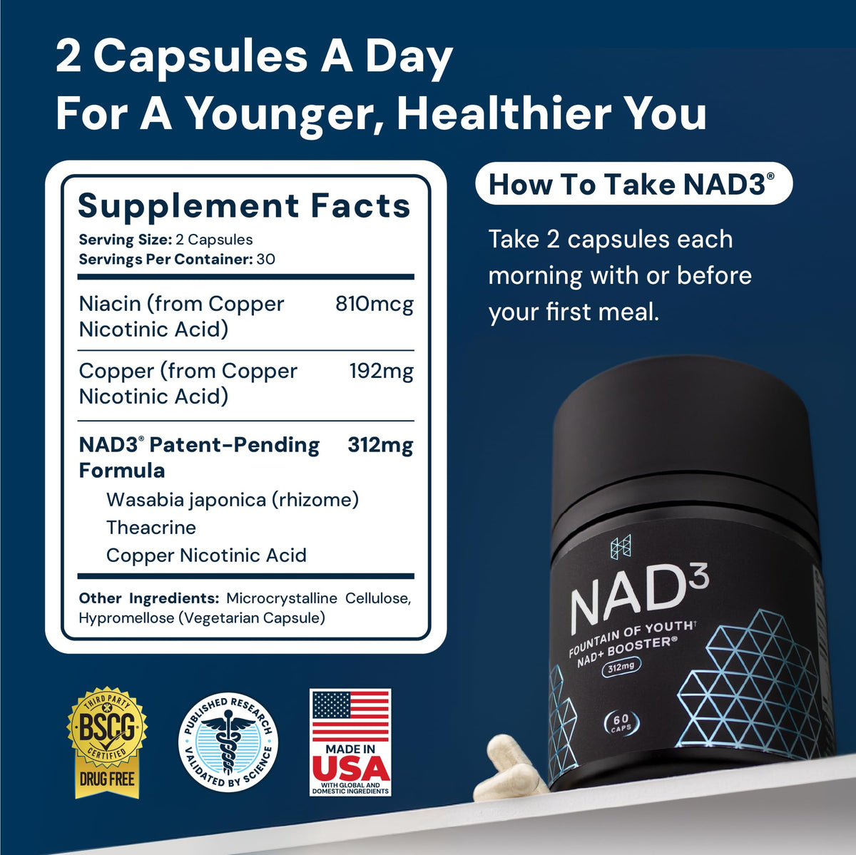 HPN NAD3 NAD+ support 60 Capsules side view