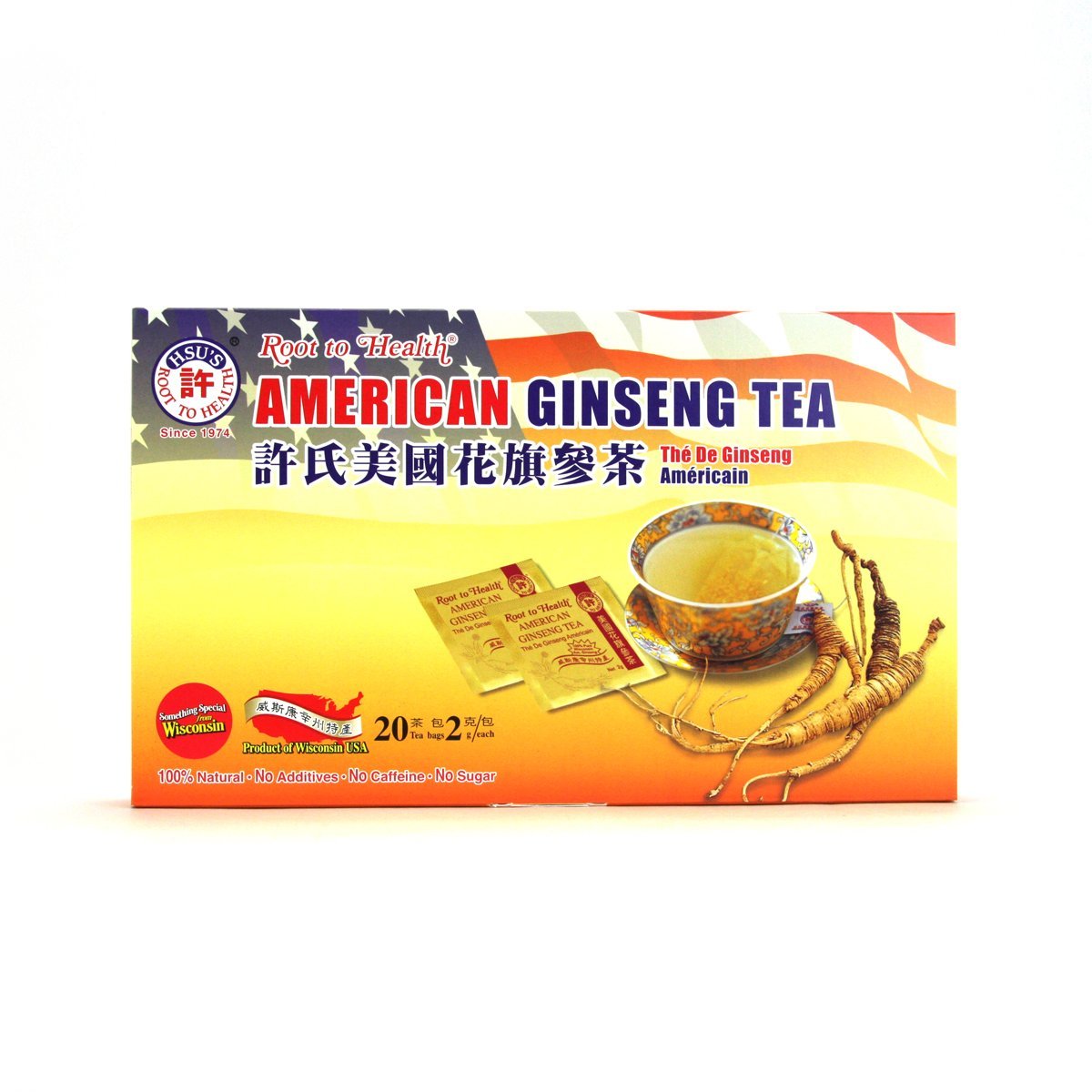 Hsu's American Ginseng Tea Bags front view with packaging
