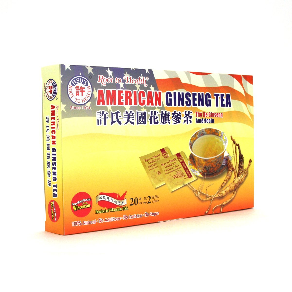 Hsu's American Ginseng Tea Bags individual foil-wrapped tea bag