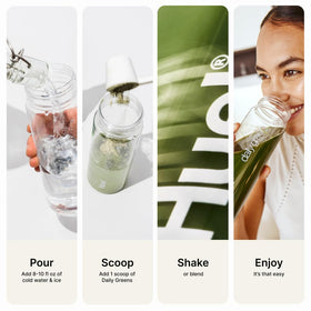 Huel Daily Greens Watermelon powder in a blender
