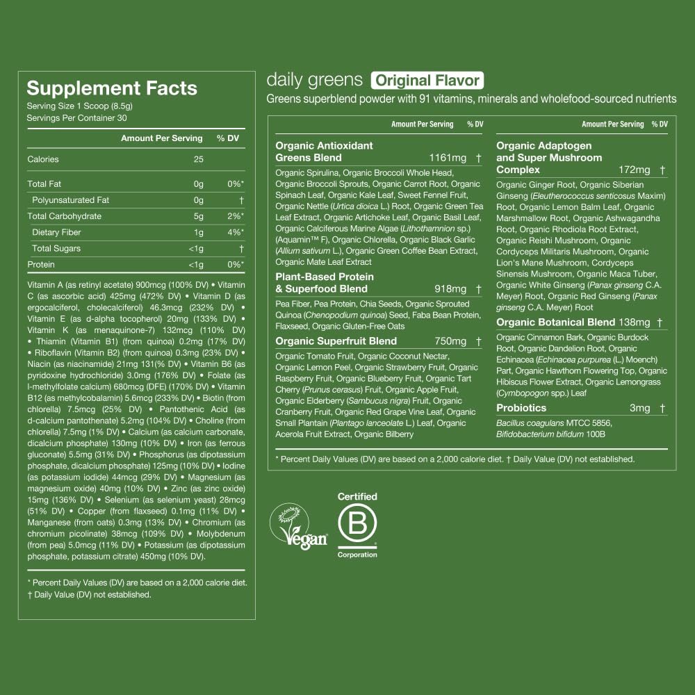 Huel Daily Greens Watermelon powder nutritional information