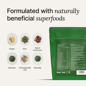 Huel Daily Greens Watermelon powder on a kitchen counter