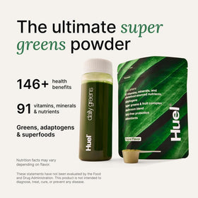 Huel Daily Greens Watermelon powder scoop with fresh watermelon slices