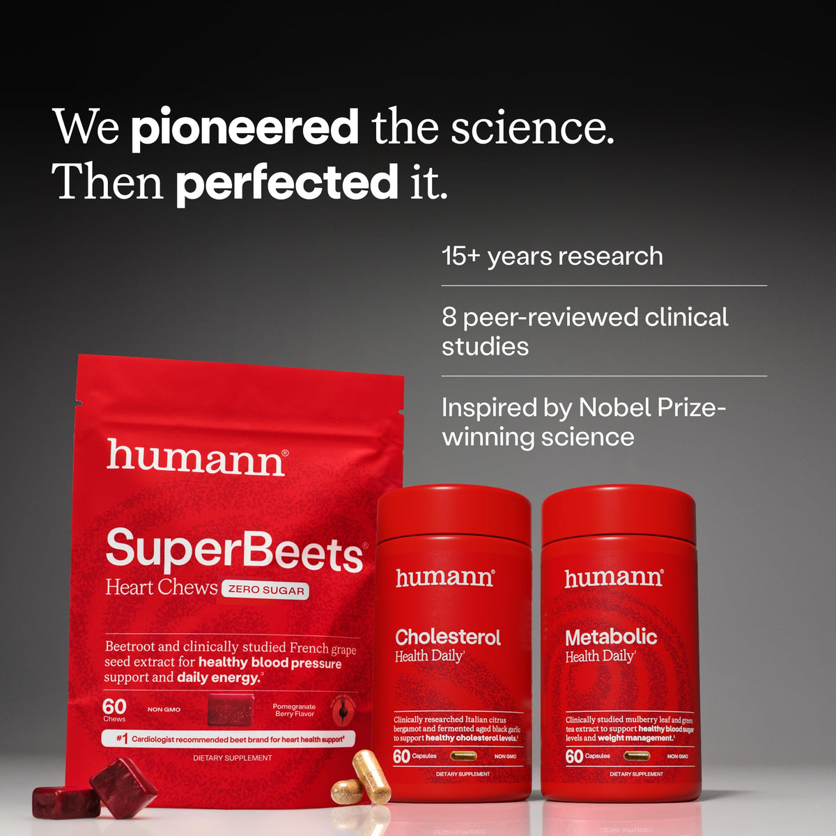 HumanN SuperBeets Heart Tablets 500mg on a wooden table