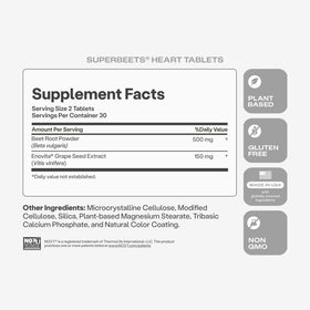 HumanN SuperBeets Heart Tablets 500mg with a measuring spoon