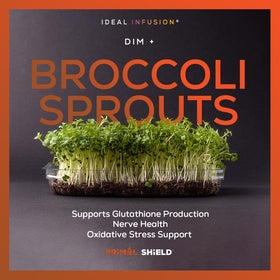 Ideal Infusion DIM 300mg Supplement displayed with broccoli