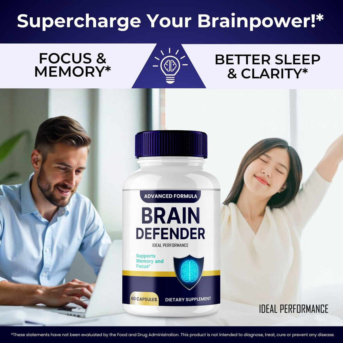 IDEAL PERFORMANCE Brain Defender Supplement capsules on a table