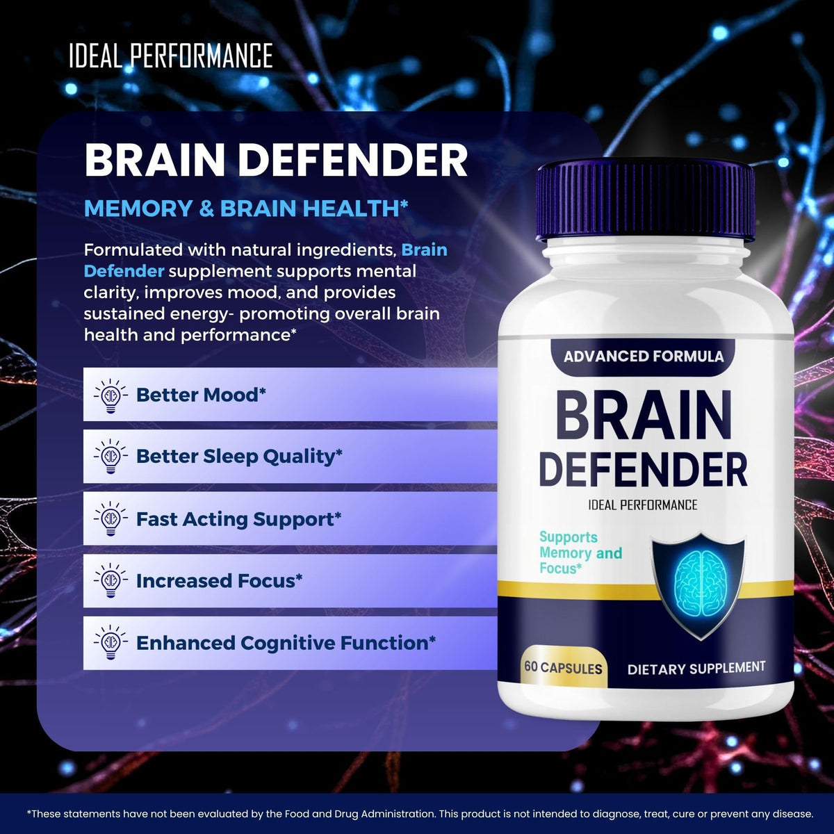 IDEAL PERFORMANCE Brain Defender Supplement side view