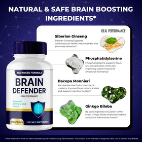 IDEAL PERFORMANCE Brain Defender Supplement with a measuring spoon
