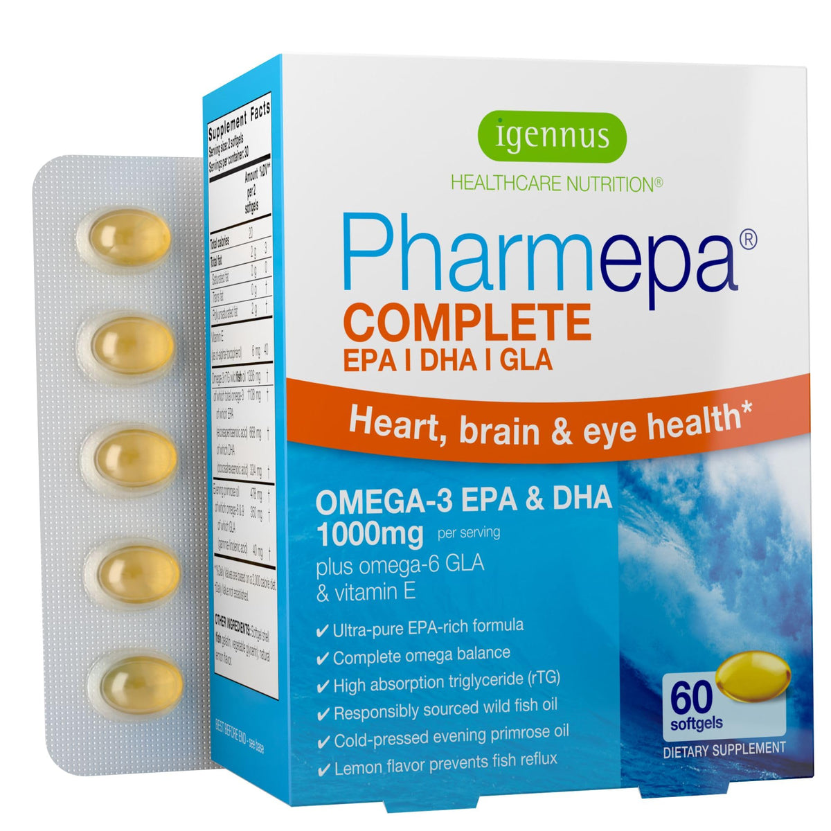 Igennus Pharmepa rTG Omega 3 1000mg softgel front view