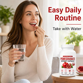 Ikokei Organic Pomegranate Extract Capsules with a measuring spoon