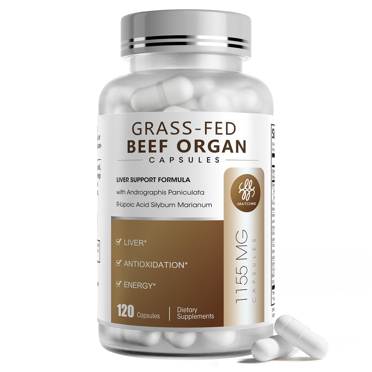 iMATCHME Grass Fed Beef Organ Supplement 120 Count front view