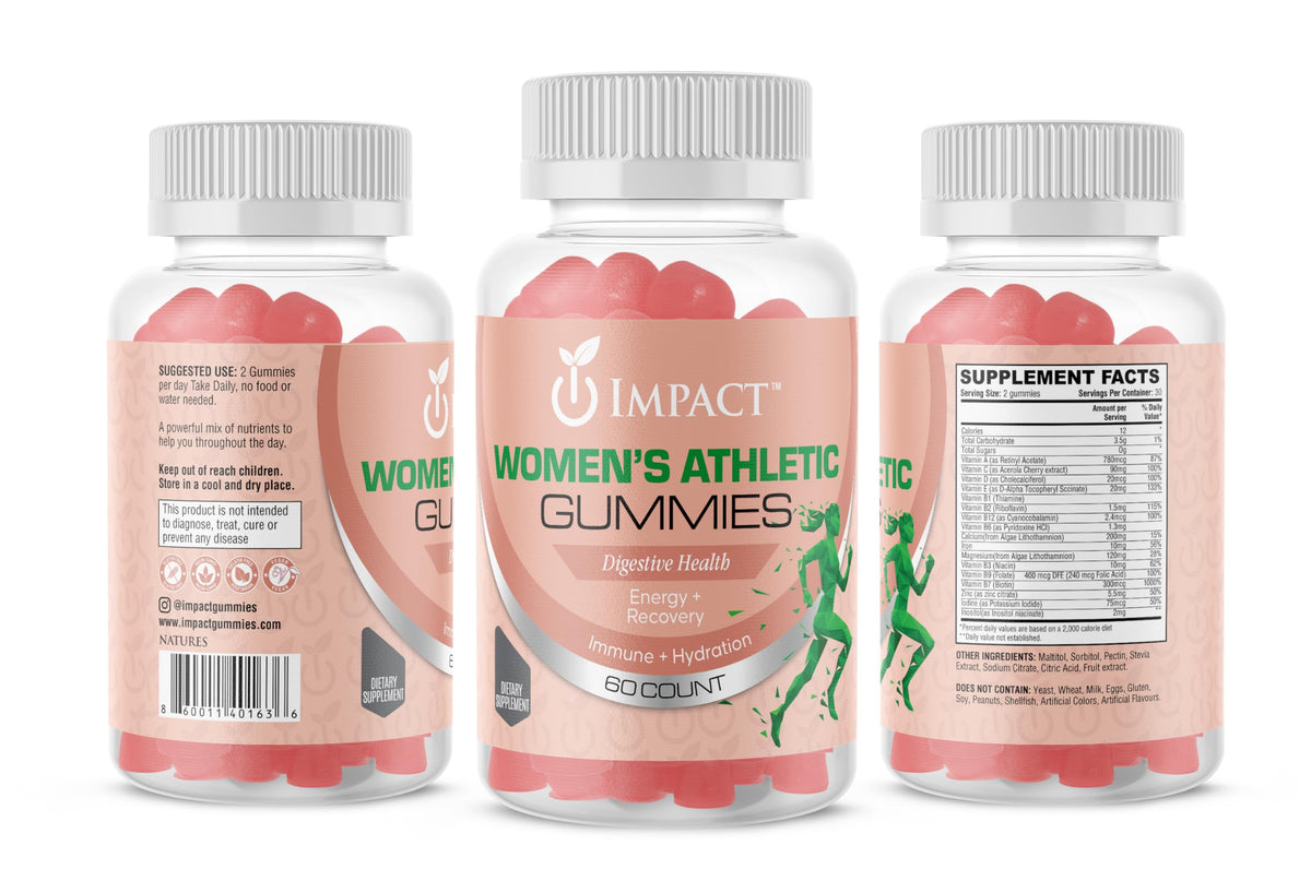IMPACT Multivitamin Gummies for Women being poured out of the bottle