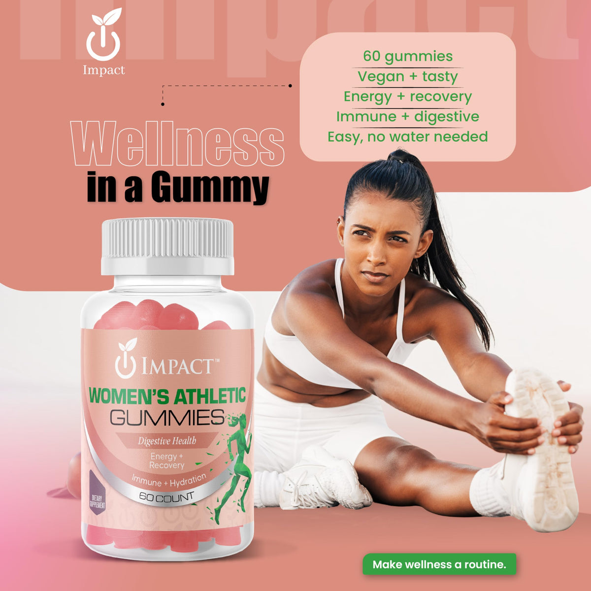 IMPACT Multivitamin Gummies for Women with fresh fruits