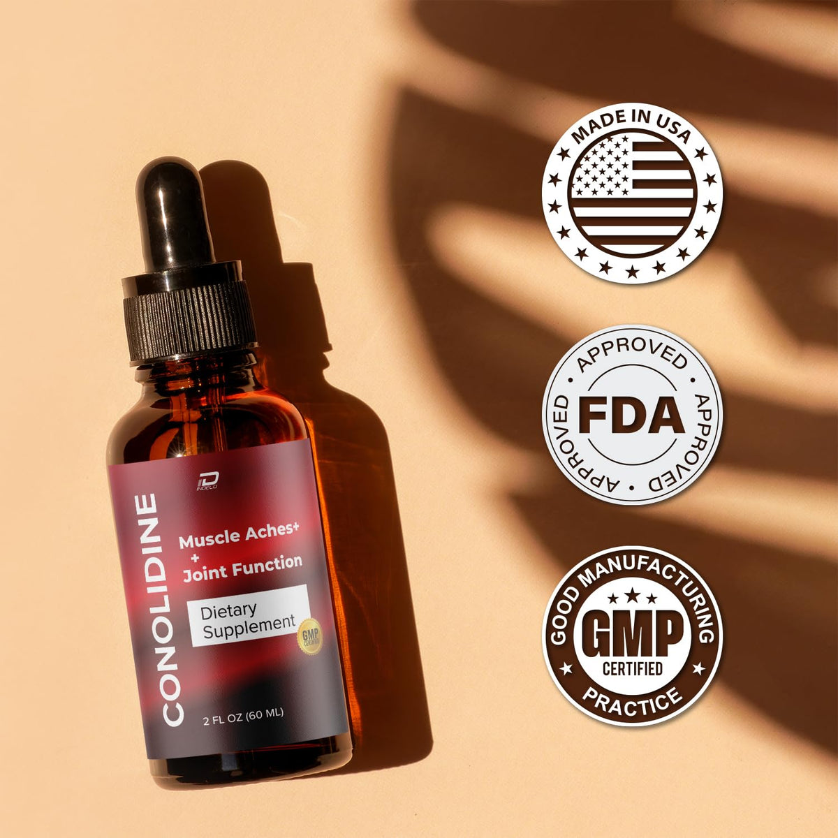 Indelo Conolidine Liquid Drops dropper in use