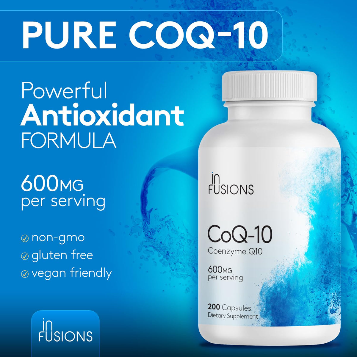 Infusions CoQ10 capsules on a wooden table