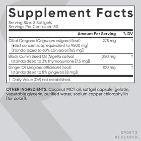 Ingredients list for Sports Research Oil of Oregano 9500mg