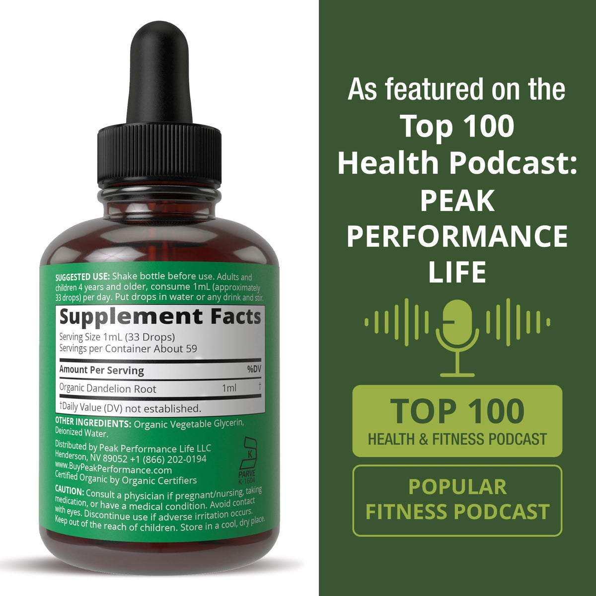 Ingredients list of Peak Performance Dandelion Root Extract