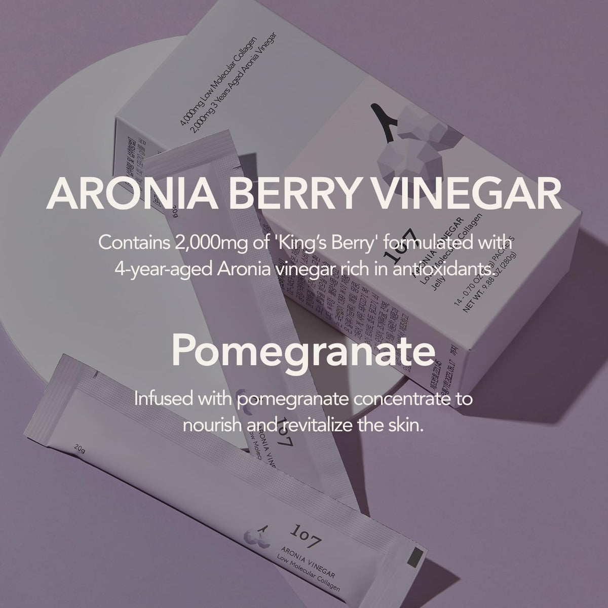 Ingredients list on 107 Aronia Vinegar Collagen Jelly packaging