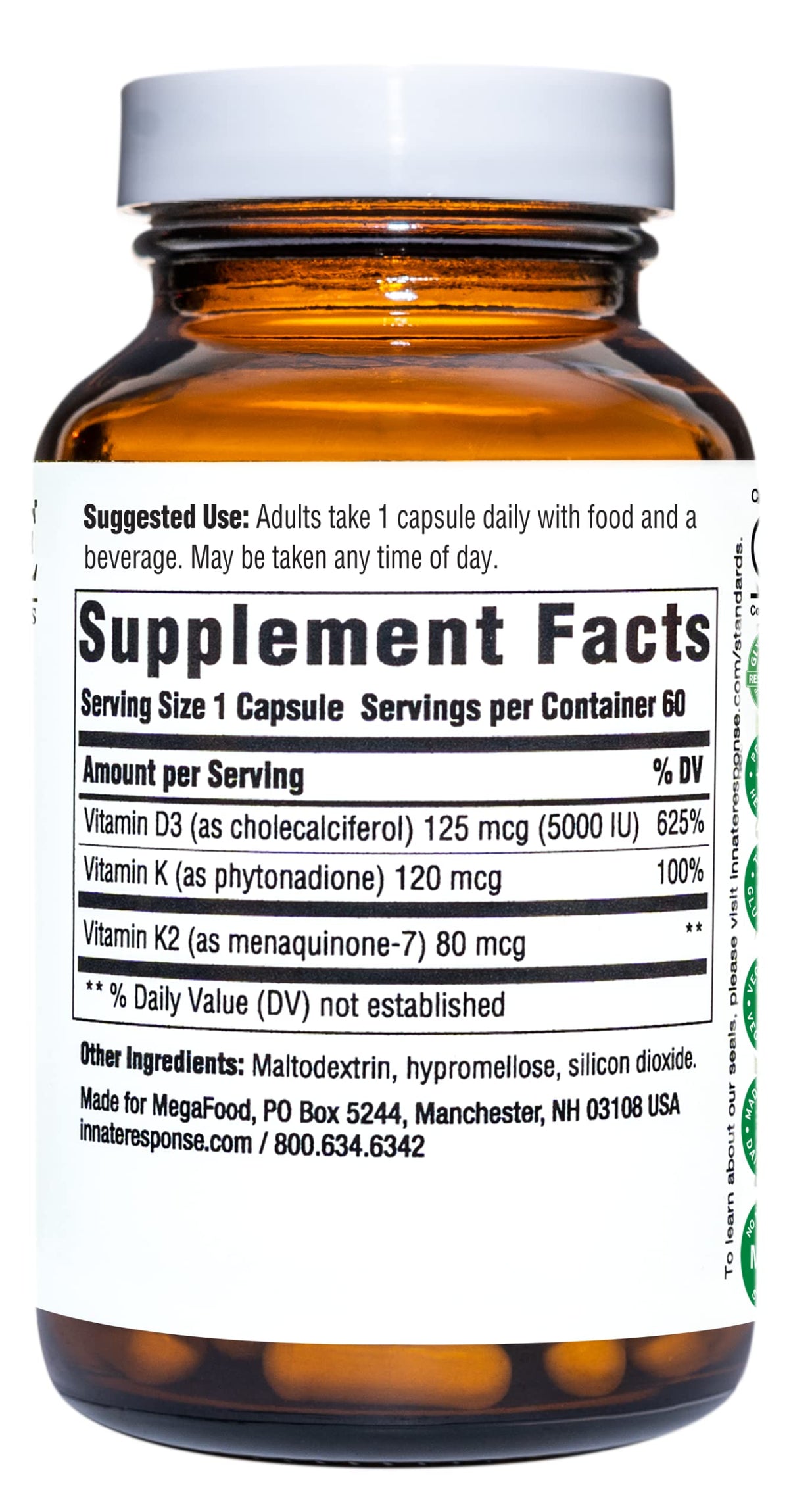 Innate Response Formulas Vitamin D3 5000 IU 60 Capsules side view