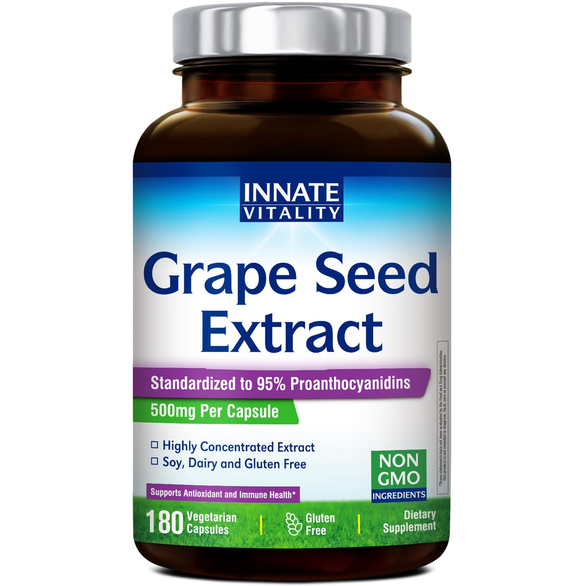 Innate Vitality Grape Seed Extract Capsules front view, 500mg