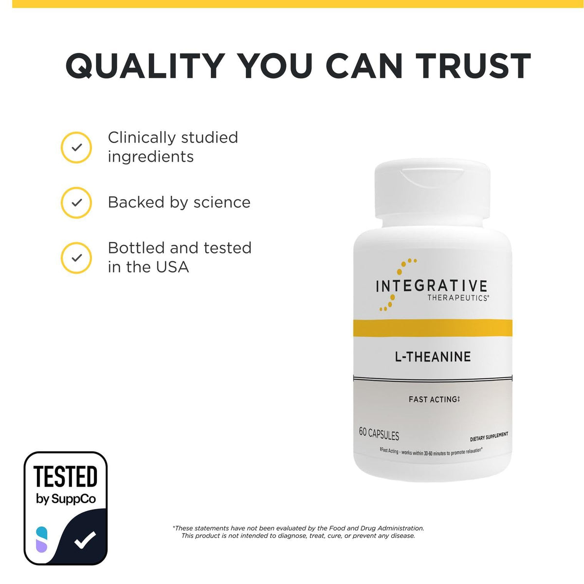 Integrative Therapeutics L-Theanine bottle opened with capsules